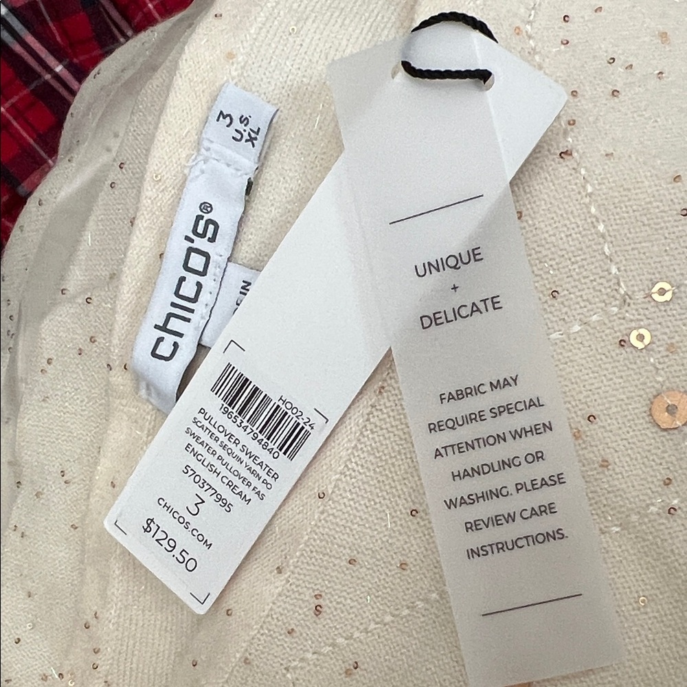 Chico's English Cream Scatter Sequin Long Sleeve Pullover Sweater, NWT, Chicos 3 - Picture 12 of 14